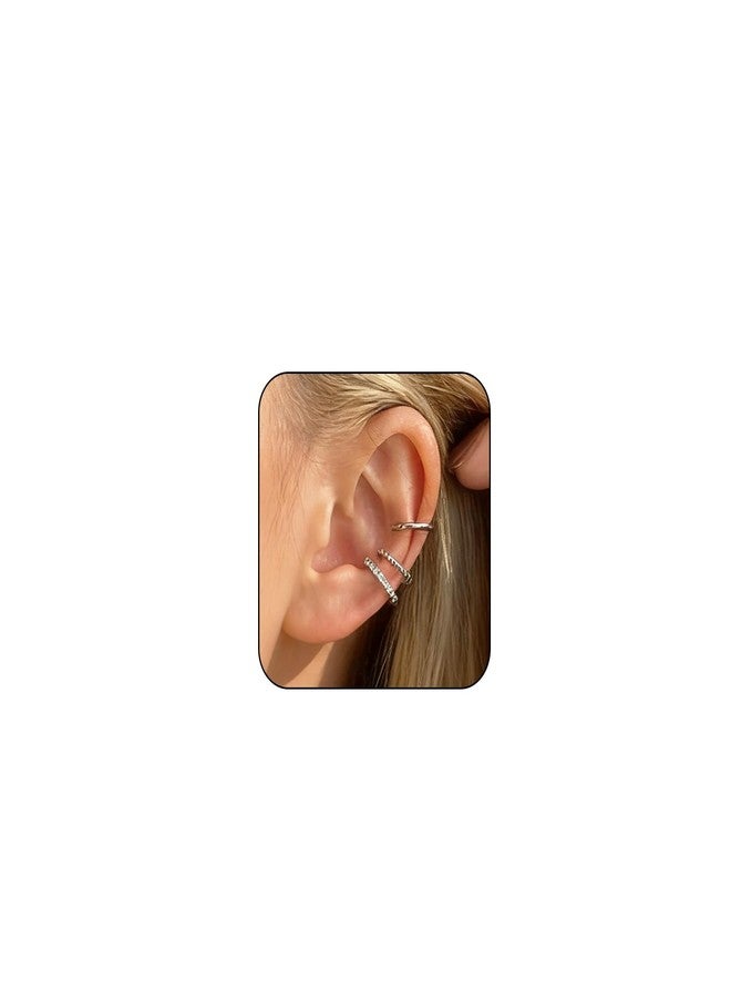 DOLLESS Ear Cuff Earrings for Women Cubic Zirconia Hoop Huggie Ear Cuffs for Women Non Piercing (Silver) - Image 1